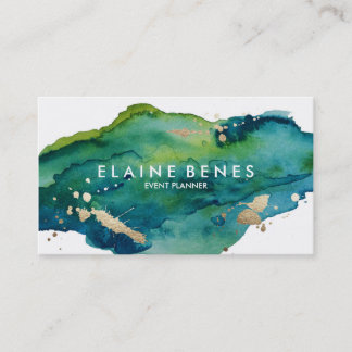 Tarjeta de visita Blue Green y Gold Splatter