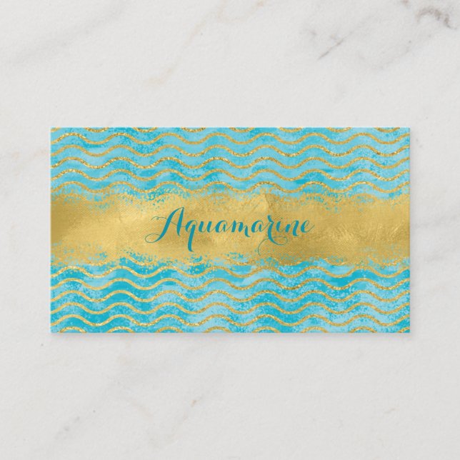 Tarjeta De Visita Blue Green y Gold Waves Ocean Business Card (Anverso)