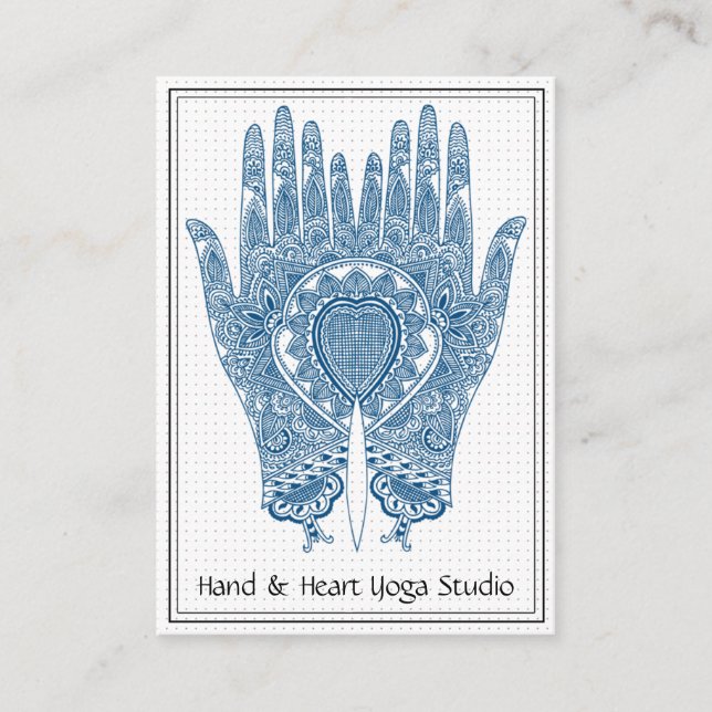 Tarjeta de visita Blue Henna Hands Yoga Studio (Anverso)