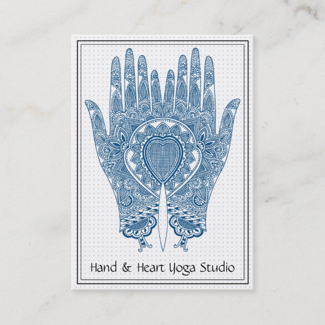 Tarjeta de visita Blue Henna Hands Yoga Studio (Anverso)