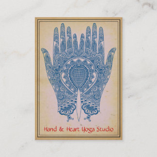 Tarjeta de visita Blue Henna Hands Yoga Studio