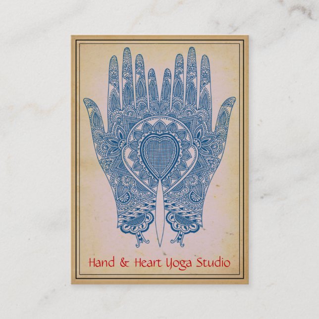 Tarjeta de visita Blue Henna Hands Yoga Studio (Anverso)