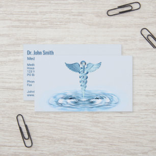 Tarjeta De Visita Blue Hermes Rod Caduceus Water Ripples Medical