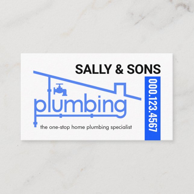 Tarjeta De Visita Blue Home Plumbing Pipeline Plumber Service (Anverso)