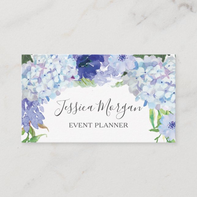 Tarjeta De Visita Blue Hydrangea Floral Business Cards (Anverso)