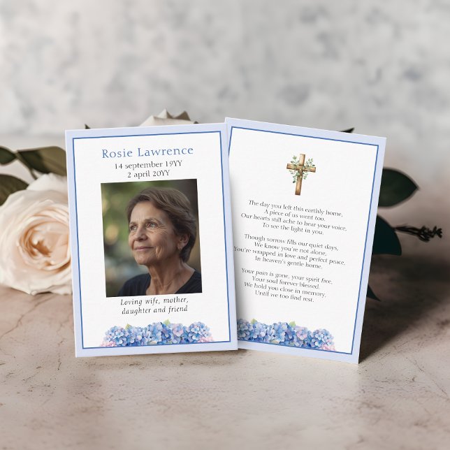 Tarjeta De Visita Blue Hydrangeas Flowers Memorial Poem Prayer Card (Subido por el creador)