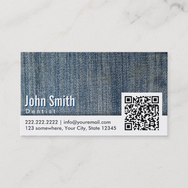Tarjeta De Visita Blue Jeans QR Code Dentist Business Card (Anverso)