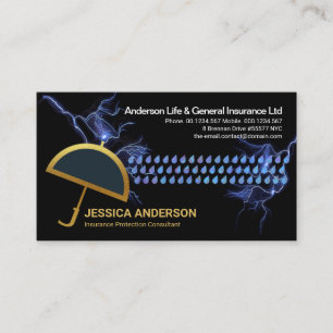 Tarjeta De Visita Blue Lightning Rain Gold Protección de los paragu