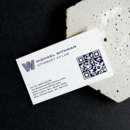 TARJETA DE VISITA BLUE LINE MONOGRAM  MASCULINE QR LAWYER ACCOUNTANT