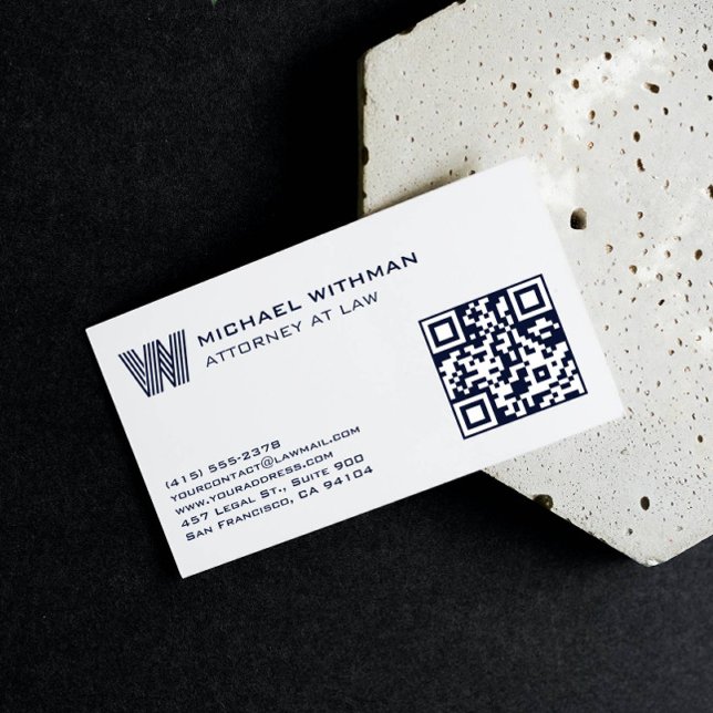 TARJETA DE VISITA BLUE LINE MONOGRAM  MASCULINE QR LAWYER ACCOUNTANT (Subido por el creador)