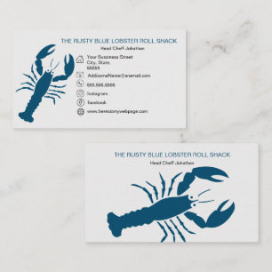 Tarjeta De Visita Blue Lobster Seafood Blanco Blanco Negro Simple Ná