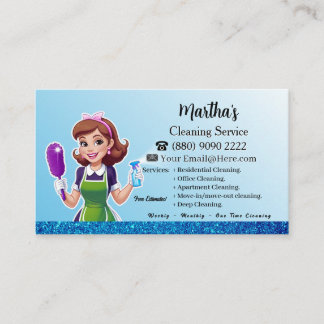 Tarjeta De Visita Blue Maid House Cleaning lady housekeeping Service