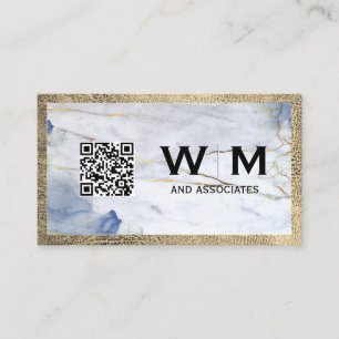 Tarjeta De Visita Blue Marble   Leather Trip   Monograma   Código QR