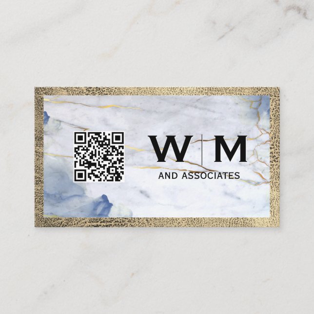Tarjeta De Visita Blue Marble | Leather Trip | Monograma | Código QR (Anverso)