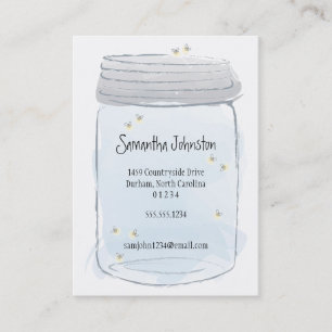 Tarjeta De Visita Blue Mason Jar y las luciérnagas salvan la fecha