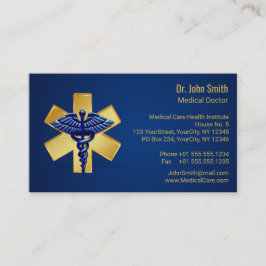 Tarjeta De Visita Blue Medical 3D Caduceus Gold Cross