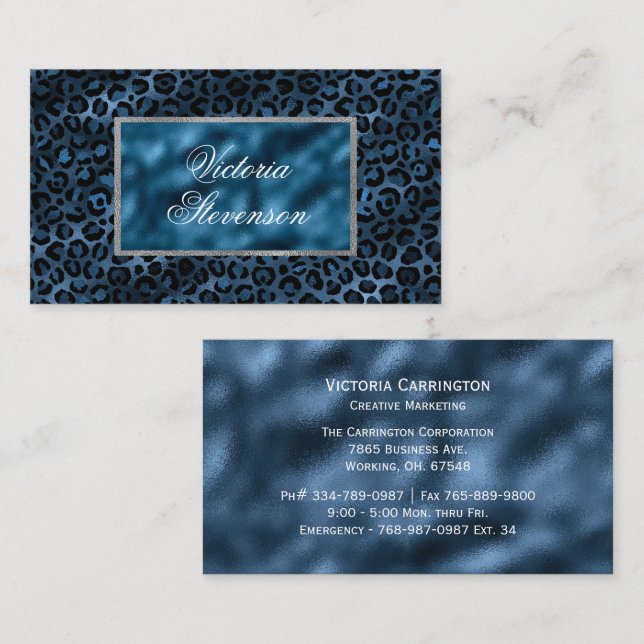 Tarjeta De Visita Blue Metallic Elegant Modern Business Card (Anverso / Reverso)