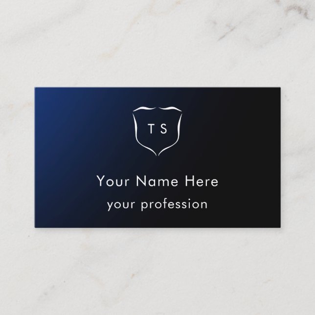 Tarjeta De Visita Blue Modern Custom Monogram Crest Professional (Anverso)