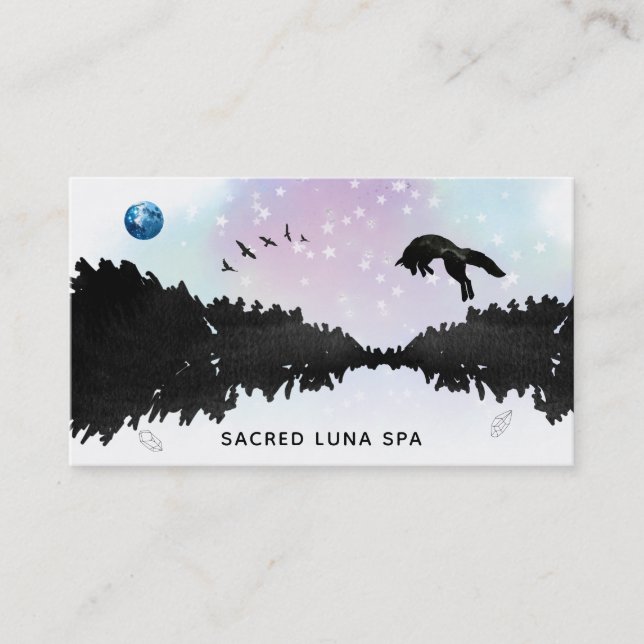 Tarjeta De Visita *~* Blue Moon Leaping Pine Tree Cosmic Rainbow (Anverso)