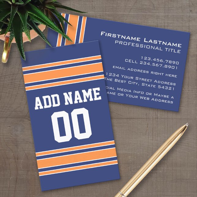 Tarjeta De Visita Blue Naranja Sports Jersey con nombre y número (Custom Business Card Template)