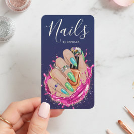 Tarjeta De Visita Blue Navy Nail Art Studio Manicurist Artist Blush