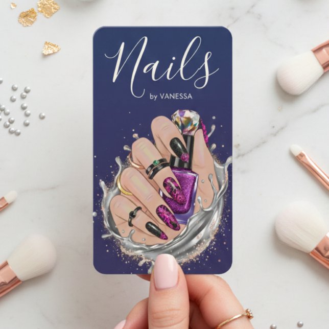Tarjeta De Visita Blue Navy Nail Art Studio Manicurist Artist Chic (Subido por el creador)