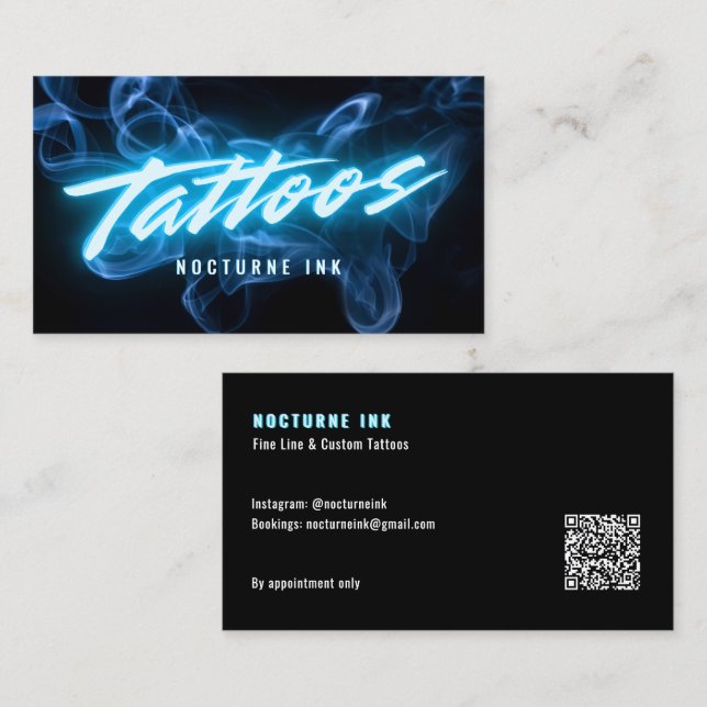 Tarjeta De Visita Blue Neon & Smoke Tattoo Artist QR Code (Anverso / Reverso)