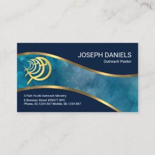 Tarjeta De Visita Blue Ocean Gold Ichthus Fish Wish Church Ministro