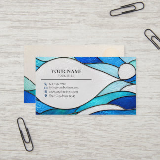 Tarjeta De Visita Blue Ocean Waves Stained Glass Business Card