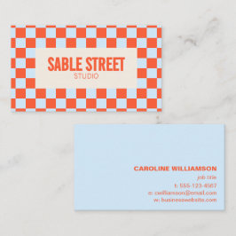 Tarjeta De Visita Blue Orange Retro Checkerboard Bold Creative Brand