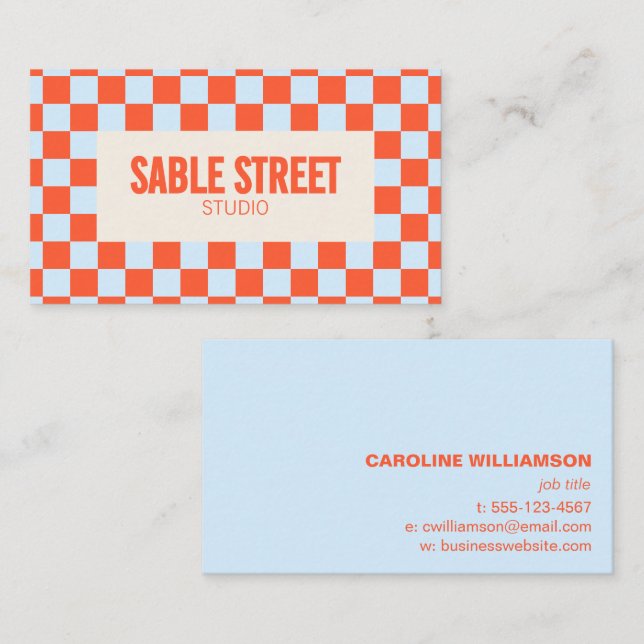 Tarjeta De Visita Blue Orange Retro Checkerboard Bold Creative Brand (Anverso / Reverso)
