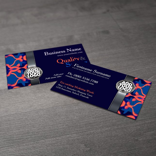 Tarjeta De Visita Blue + Orange  w/ Logo Business Cards (Subido por el creador)