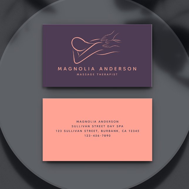 Tarjeta De Visita Blue Peach Modern Massage Therapist (Subido por el creador)