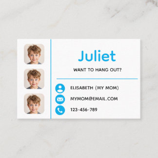 Tarjeta De Visita Blue Photo Kids Playdate Card
