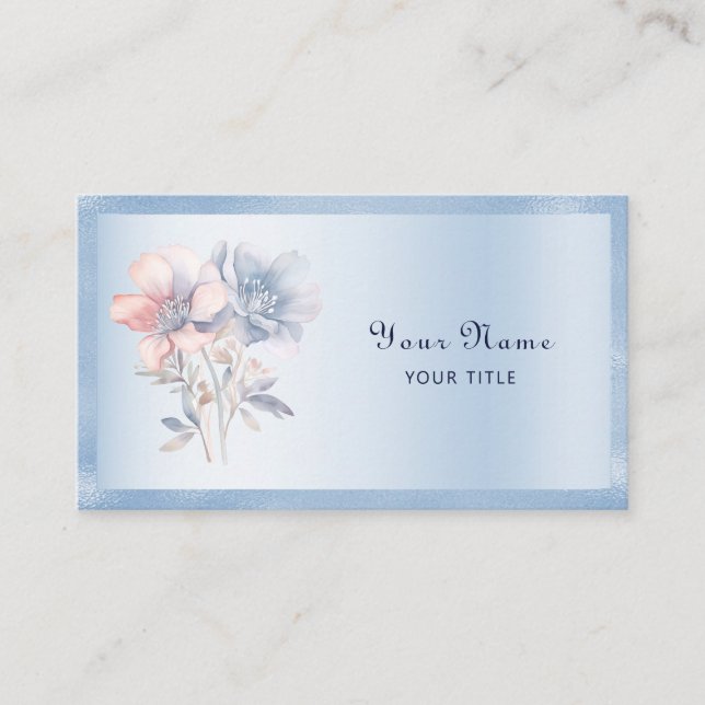 Tarjeta de visita Blue Pink Flowers (Anverso)