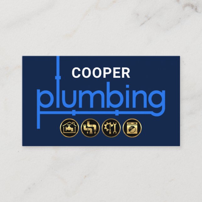 Tarjeta De Visita Blue Plumbing Pipeline Plumber (Anverso)