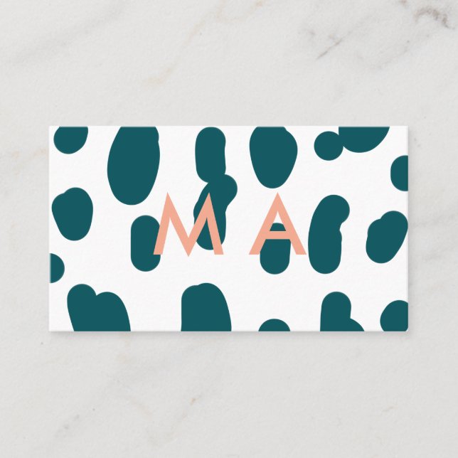 Tarjeta De Visita Blue polkadot orange pastel monogram man letter pa (Anverso)
