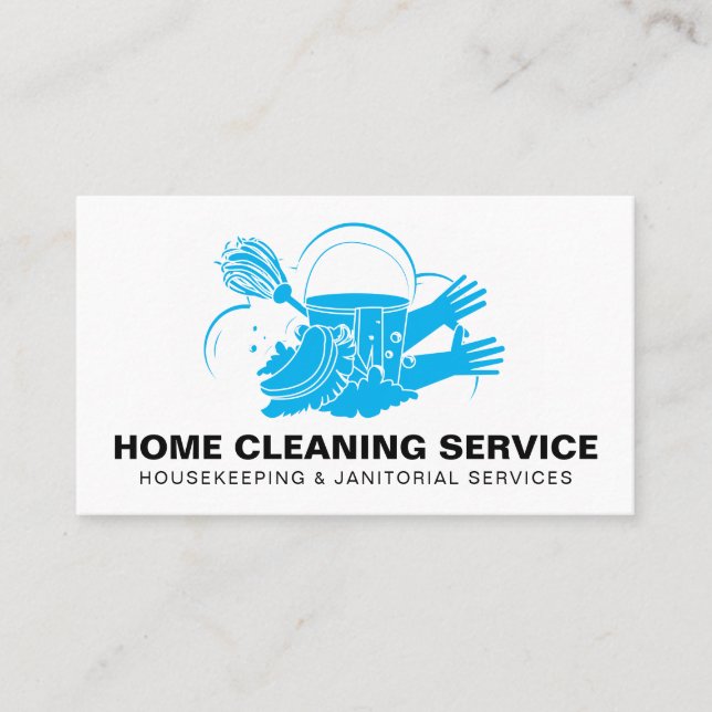 Tarjeta De Visita Blue Pro Servicio de limpieza del hogar Janitorial (Anverso)