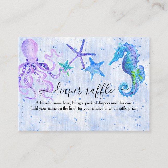 Tarjeta De Visita Blue Purple Seahors Octopus Starfish Seaside Baby (Anverso)