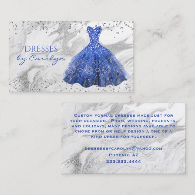 Tarjeta de visita Blue Purpurinoso Seamstress (Anverso / Reverso)