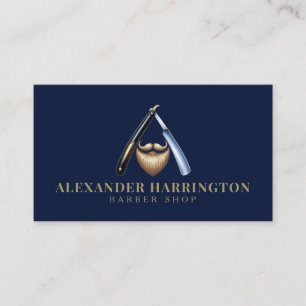 Tarjeta De Visita Blue Razor Golden Beard Logo Barbería 