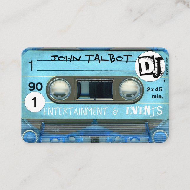 Tarjeta De Visita Blue Retro T4 Audiotape Cassette 80s DJ Business C (Anverso)