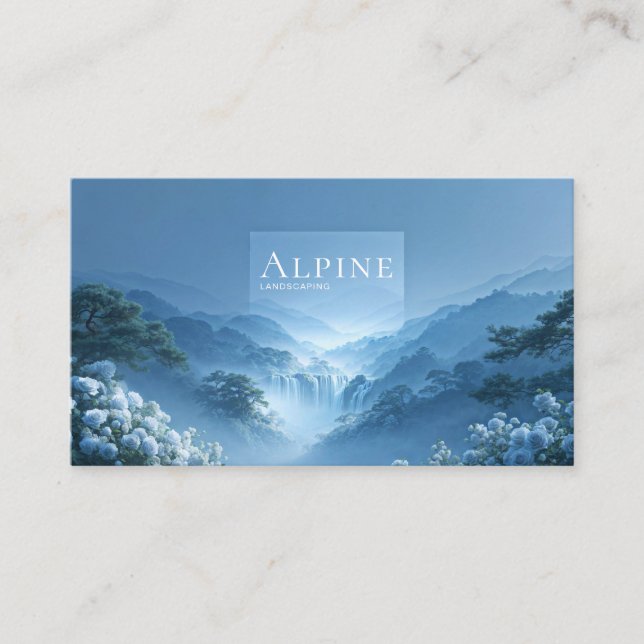 Tarjeta De Visita Blue Rose Floral and Misty Mountain Waterfall (Anverso)