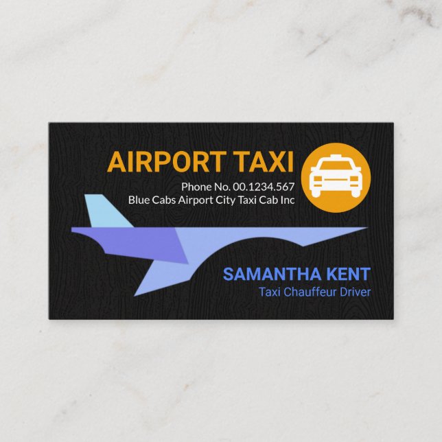Tarjeta De Visita Blue Shades Jet Plane Black Grunge Airport Taxi (Anverso)