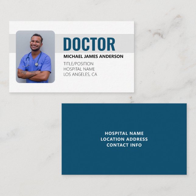 Tarjeta De Visita Blue Simple Modern Professional Medical Doctor  (Anverso / Reverso)