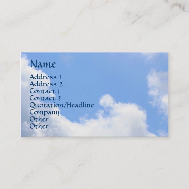 Tarjeta de visita Blue Sky Fluffy Clouds Nature (Anverso)