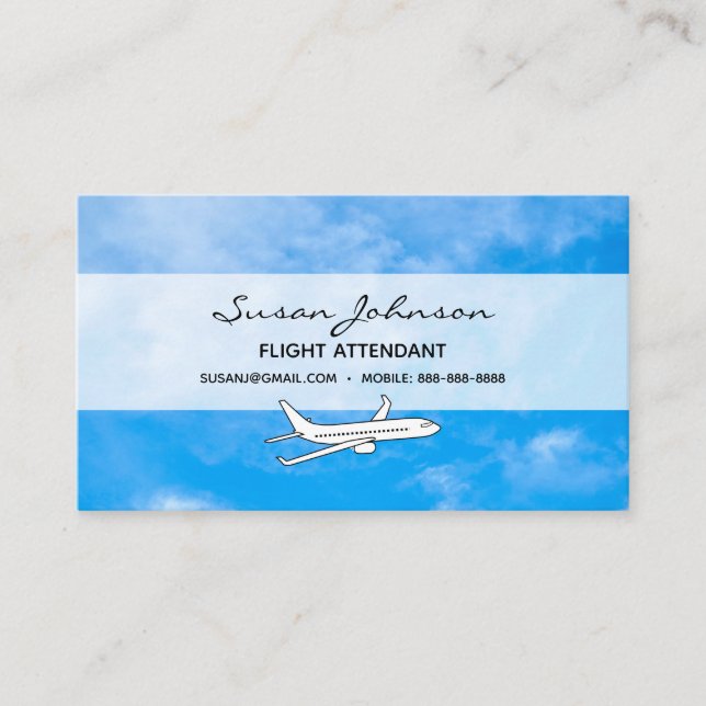 Tarjeta De Visita Blue Sky, Light Nubes Airplane Flight Air Travel (Anverso)