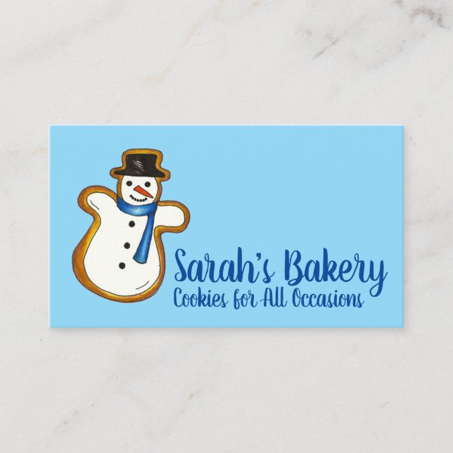 Tarjeta De Visita Blue Snowman Sugar Cookie Bakery Pastry Chef Food (Anverso)