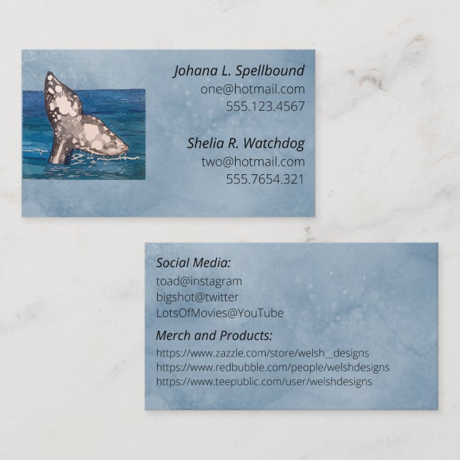 Tarjeta De Visita Blue Social calling card-whale (Anverso / Reverso)