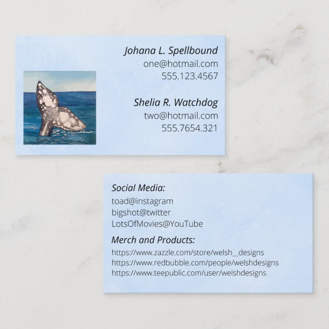 Tarjeta De Visita Blue Social calling card-whale (Anverso / Reverso)